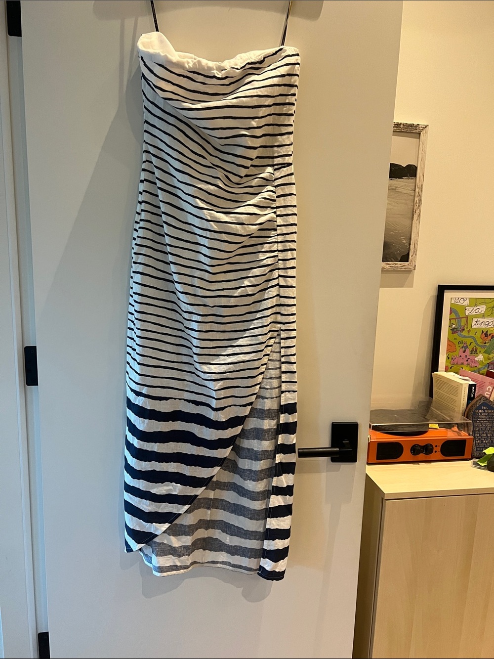 ViX Paula Hermanny NWT Navy & White Striped Strapless Front Slit Maxi Dress Sz M
